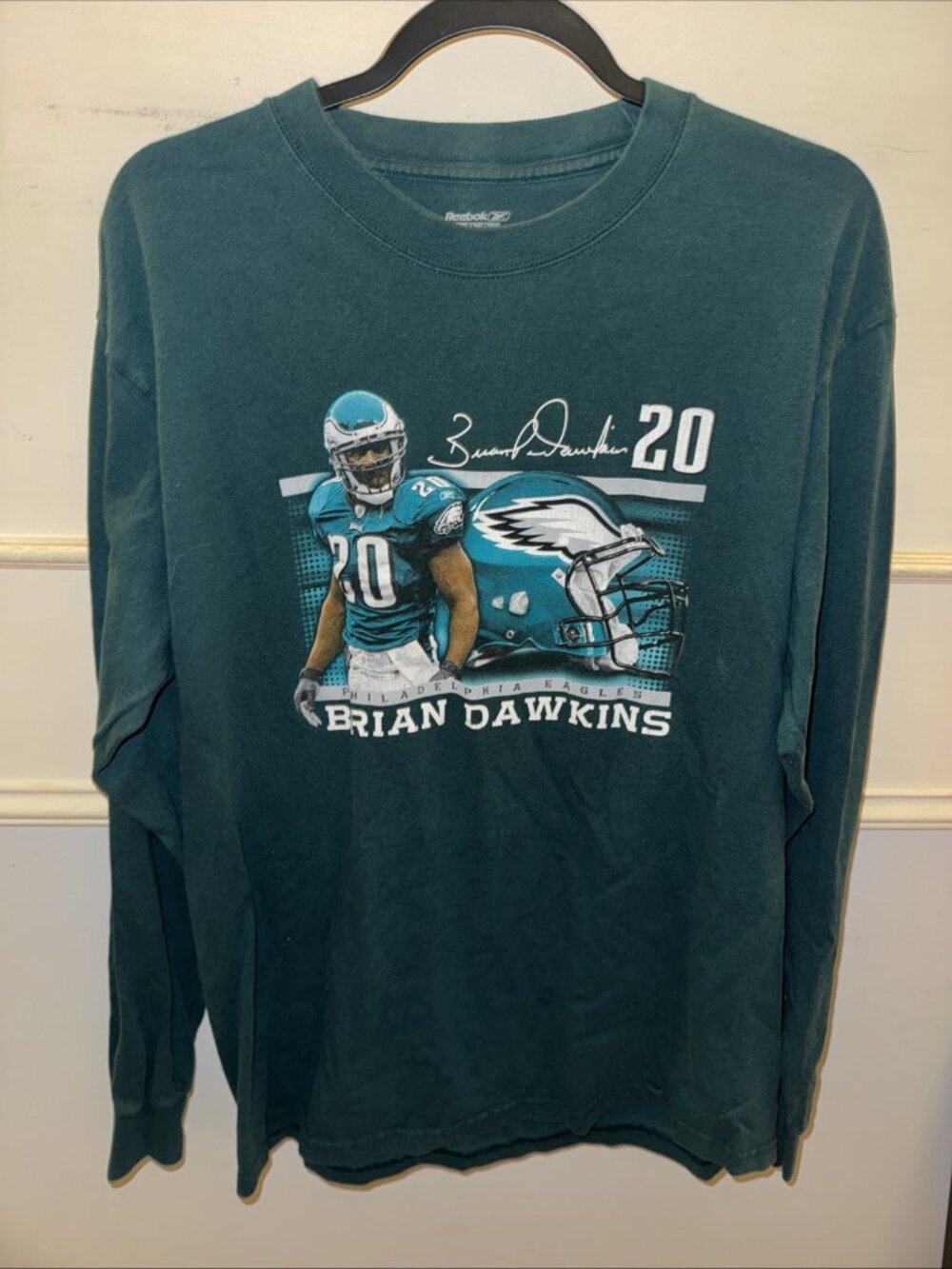 Brian Dawkins T-Shirt Mens M #20 Philadelphia Eagles Reebok Vintage Long Slv.